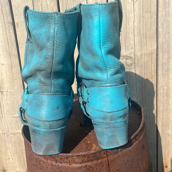 🤠REFASHIONED TURQUOISE LEATHER WESTERN ANKLE BOOTS SIZE 38-7 - Picture 9 of 9